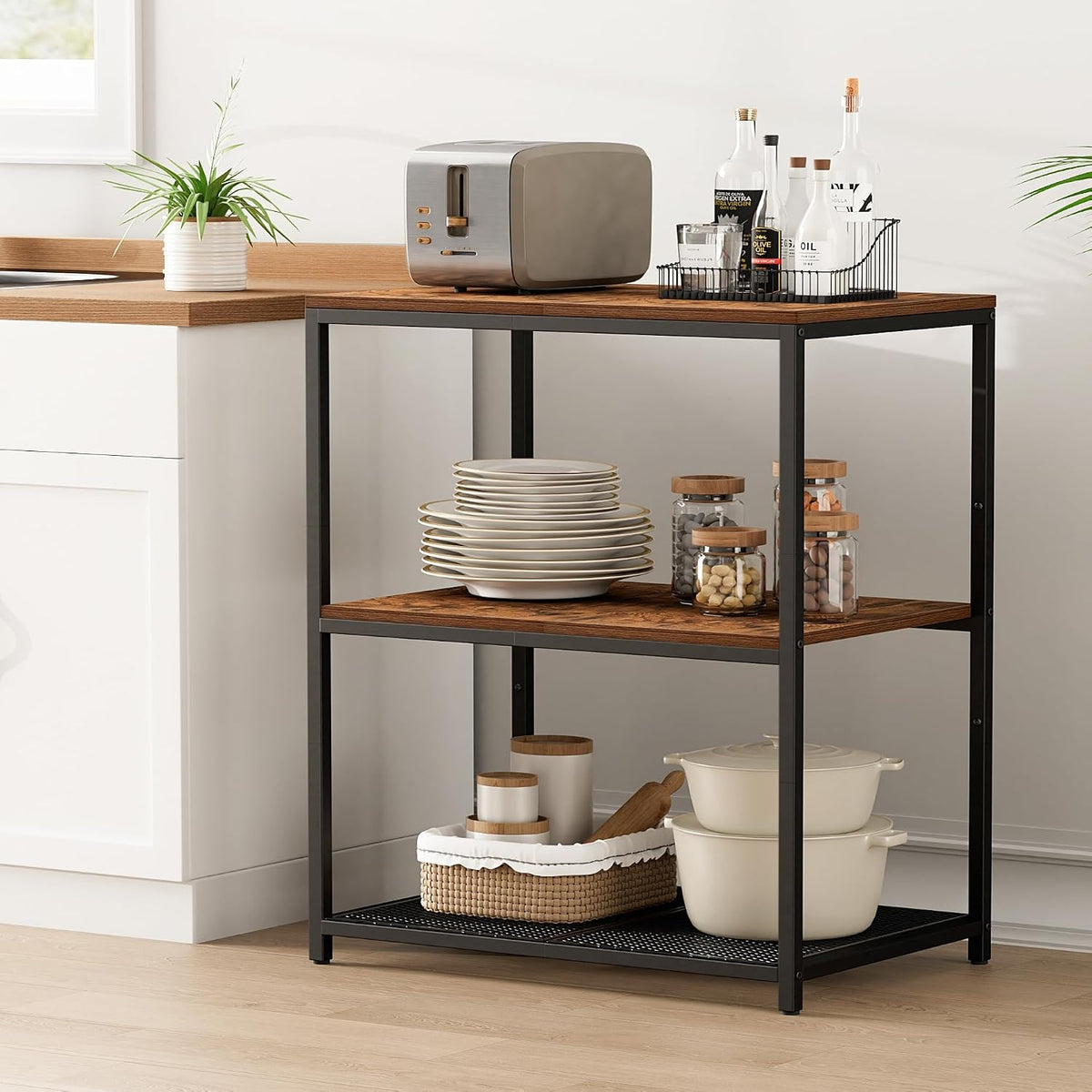 Kitchen Island with 3 Shelves, Workbench, Microwave Stand – set view