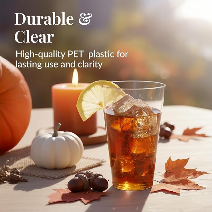 Disposable Plastic Cups 14 oz Clear, 100 Count Stackable