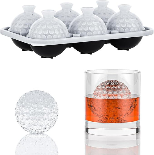 6 Chamber 2.2" 3D Golf Gifts Ice Cube Tray With Funnel,Large Round Ice Ball Maker Mold Silicone Fun Shapes Bourbon Sphere Ice Molds,For Chilling Whiskey,Cocktails,Bourbon,Brandy and Beverages