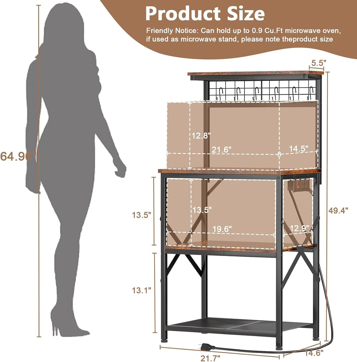 Kitchen Bakers Rack with Power Outlet, 22-Inch Microwave Stand – close-up