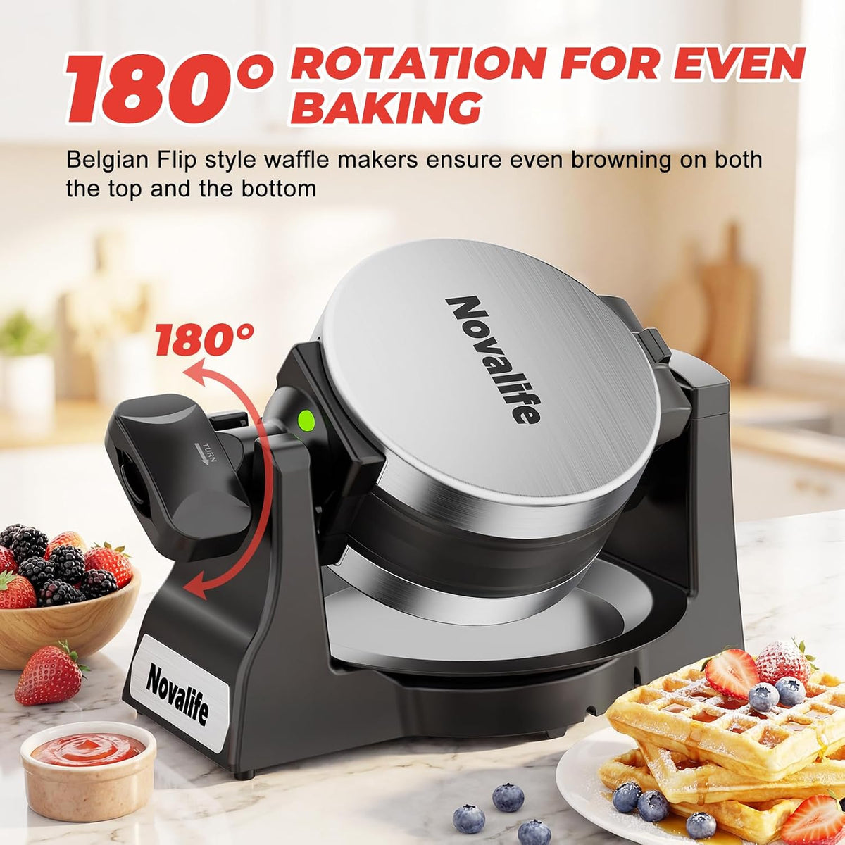 Waffle Maker, 1400W Belgian Waffle Maker, Double Waffle Iron 180° Flip, 8 – alternate view
