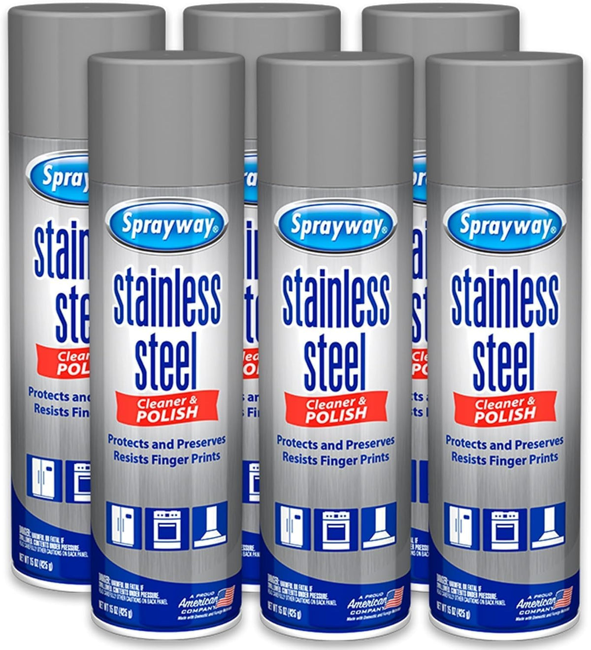 Stainless Steel Cleaner Aerosol Spray (Oil-Based), 15oz, Pack of 6 | Cleans