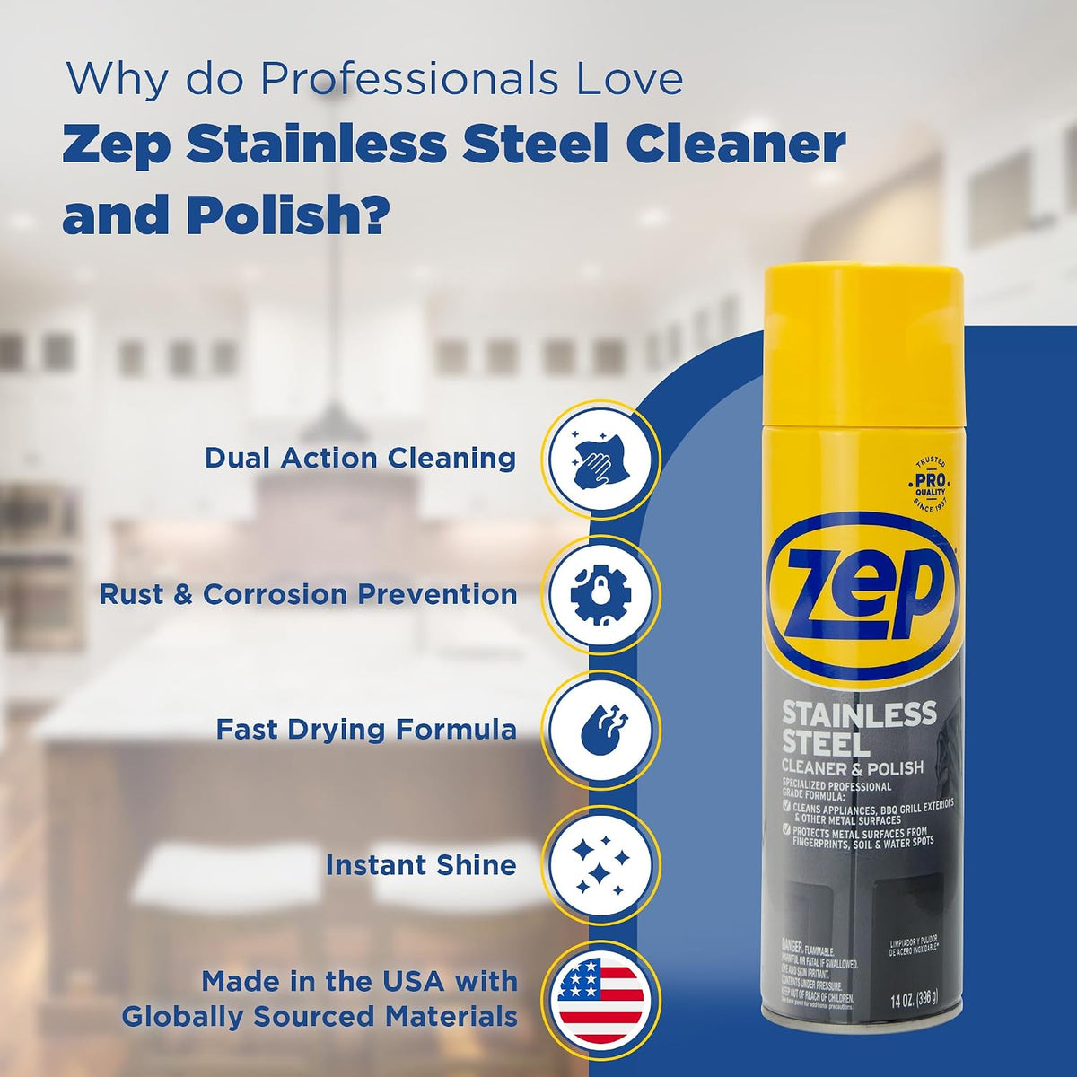 Stainless Steel Cleaner and Polish - 14 oz (Case of 12) ZUSSTL14 - Protects – alternate view