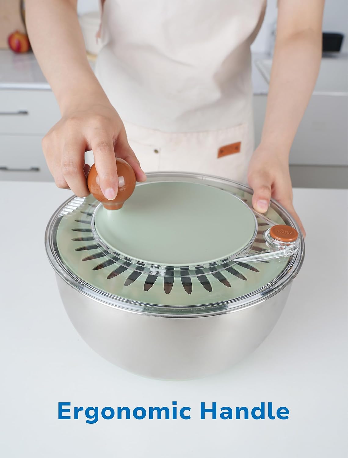 Stainless Steel Salad Spinner, BPA Free, Quick Dry & Stop, 5.3 Qt – alternate view