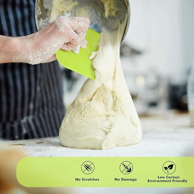 SURDOCA Dough Scraper Bench Scraper - 3P 8.3x5.5" Plastic Flexible Bowl Scraper, Sharp Edge & Angles Cake Scraper. Non-Slip Bakeware Decorating Tools Sculpting & Modeling Tools - White+Yellow+Green