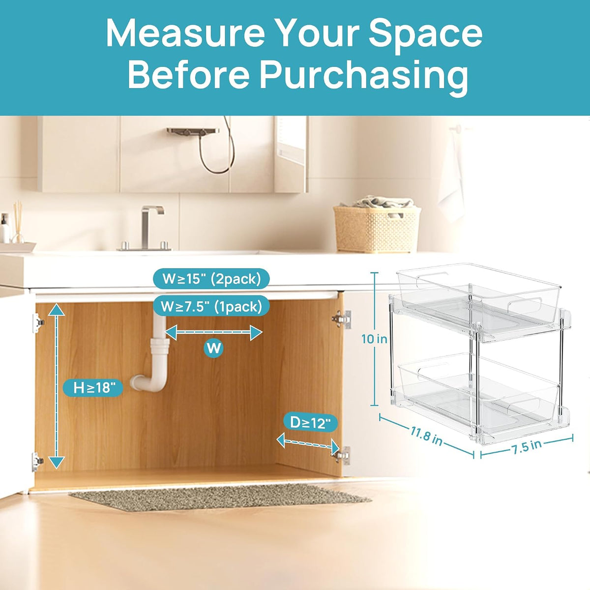 4 Pack Pull Out Bathroom Under Sink Organizer (S-Standard) – close-up