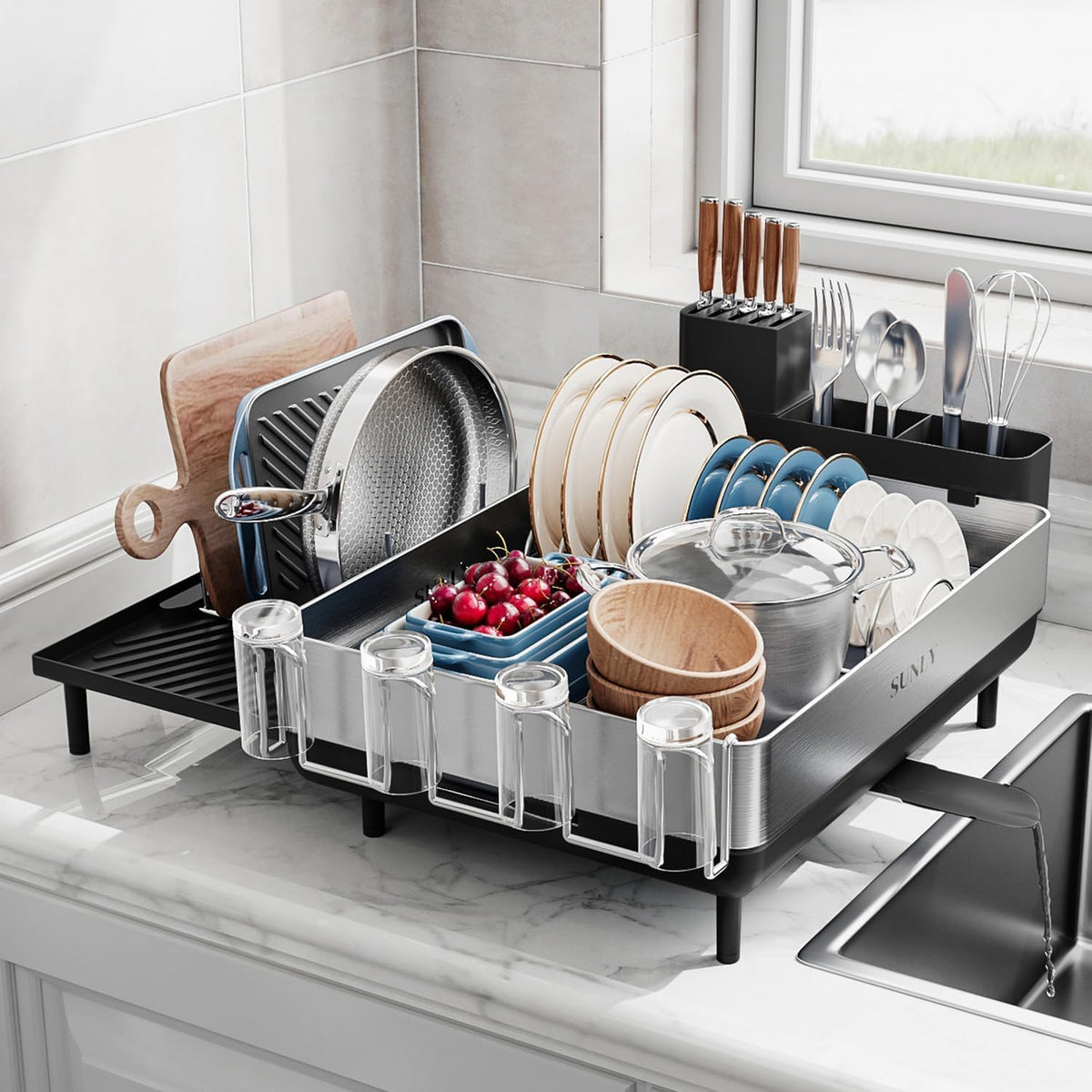 Large Dish Drying Rack, Expandable Dish Racks for Kitchen Counter, Space Saving