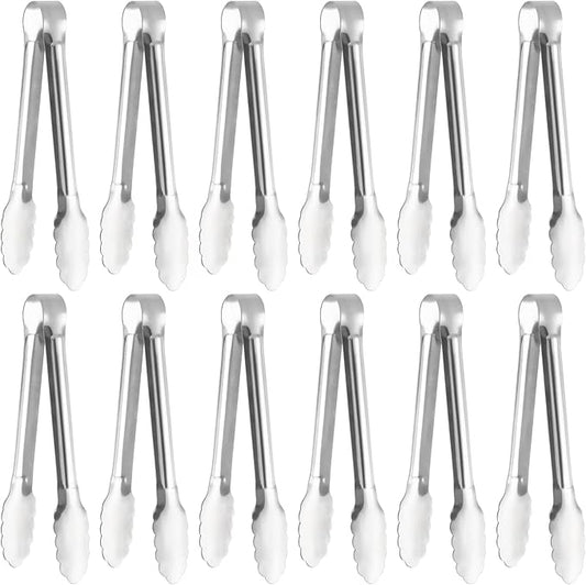 Serving Tongs, Stainless Steel Kitchen Cooking Food Buffet Mini Salad Appetizer Tong Small, Set of 12