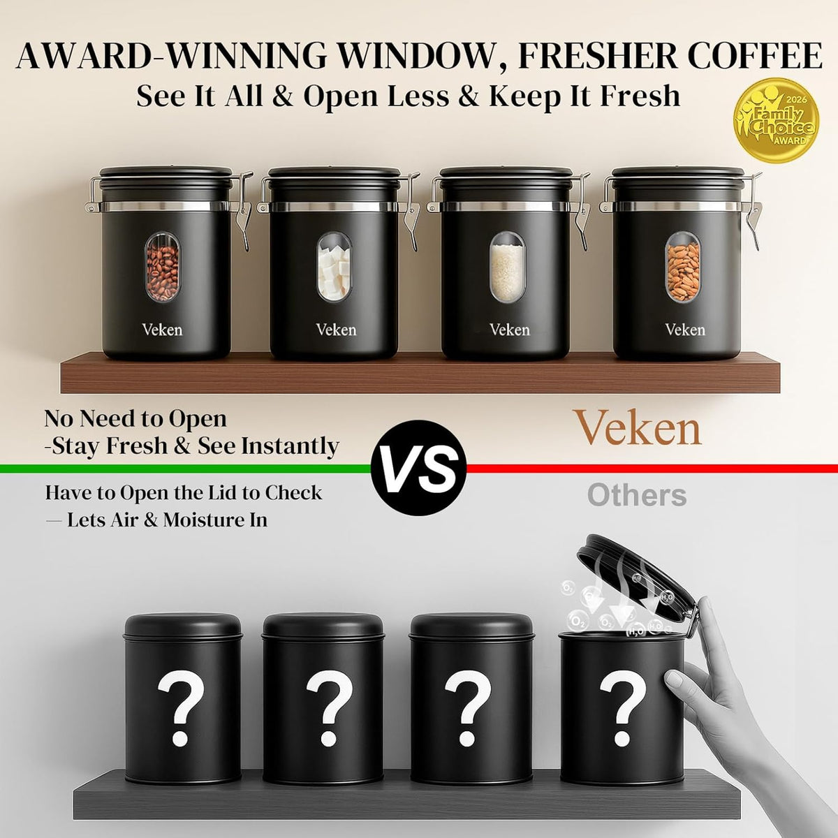 Coffee Canister with Window, 39OZ Large Airtight Stainless Steel Jars – alternate view