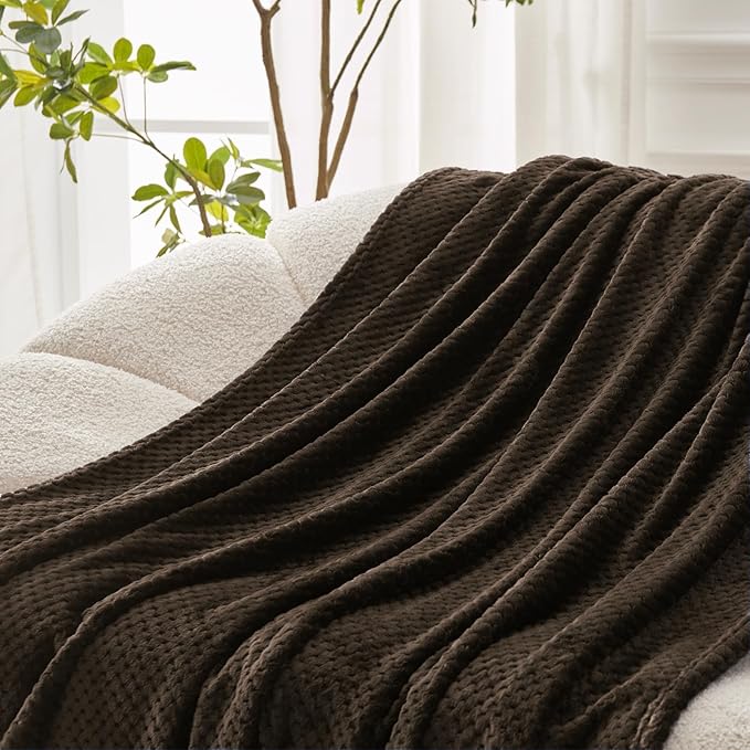 Throw Blanket Coffee Waffle Jacquard Flannel 50 x 70 Inches