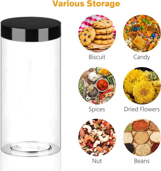 Food Jars with Lids, 16 oz Clear Plastic Storage Containers, 16 Pack