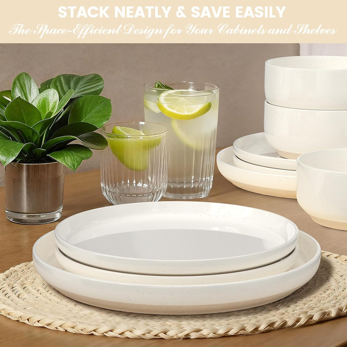 Dinnerware Set for 4, 12 Pieces Plates and Bowls Set – size reference