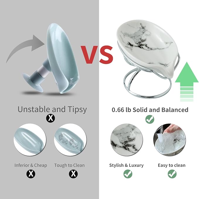 Soap Dish, Leaf-Shaped Ceramic with Self-Draining Design and Steel Stand
