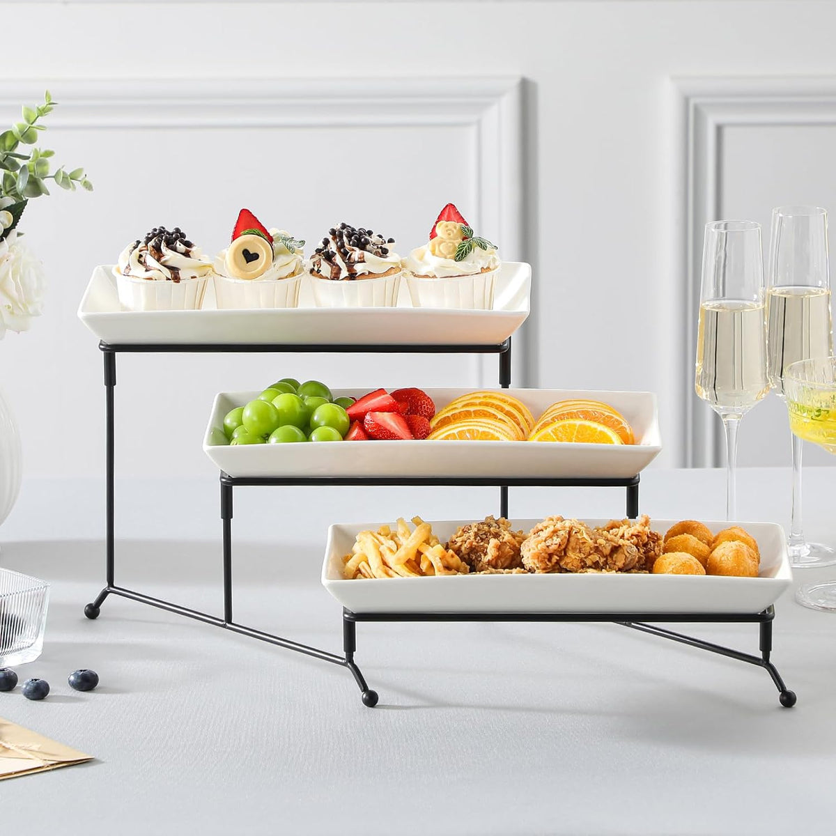3 Tier Serving Trays, White Porcelain Serving Platters, 12 Inch – set view