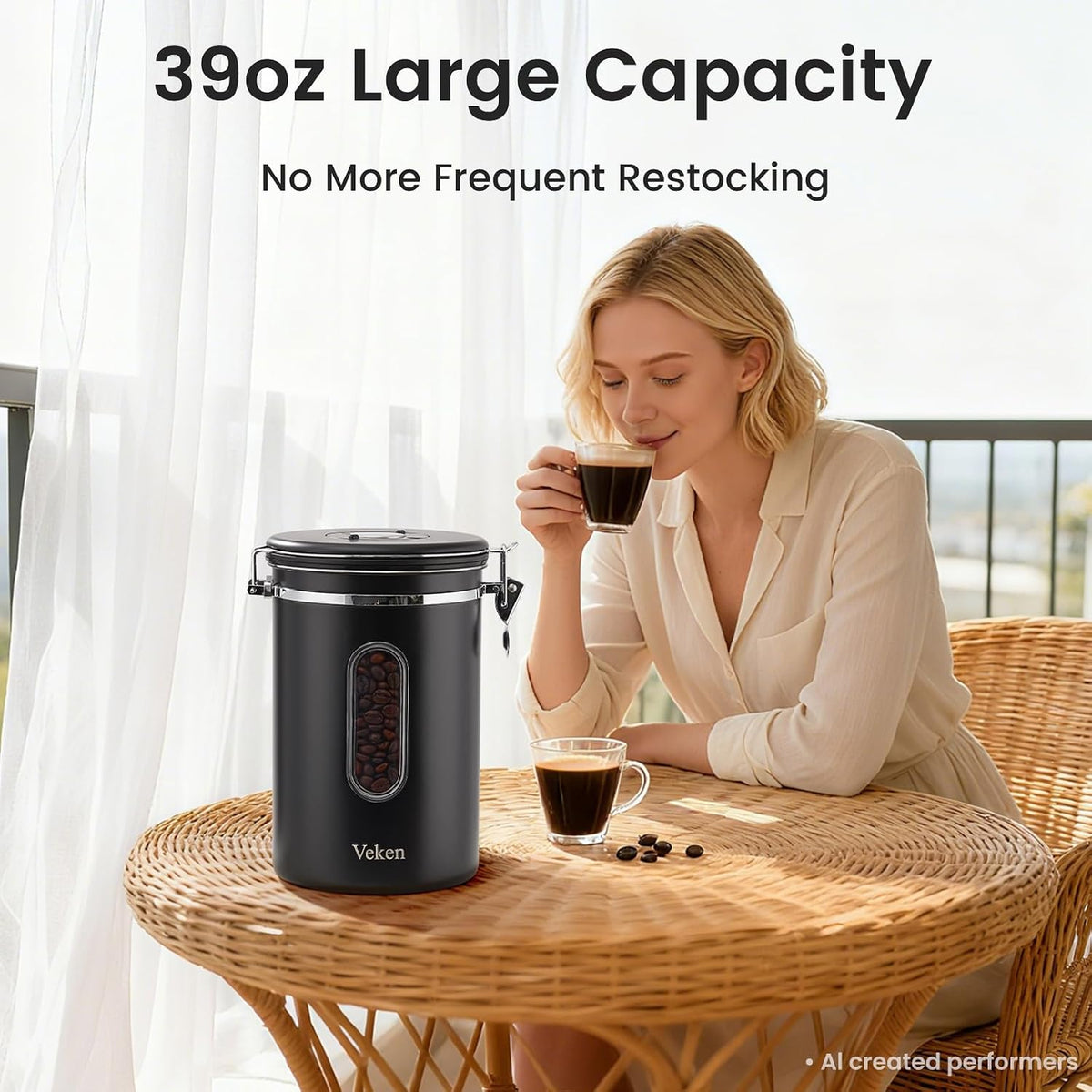 Coffee Canister with Window, 39OZ Large Airtight Stainless Steel Jars – detail