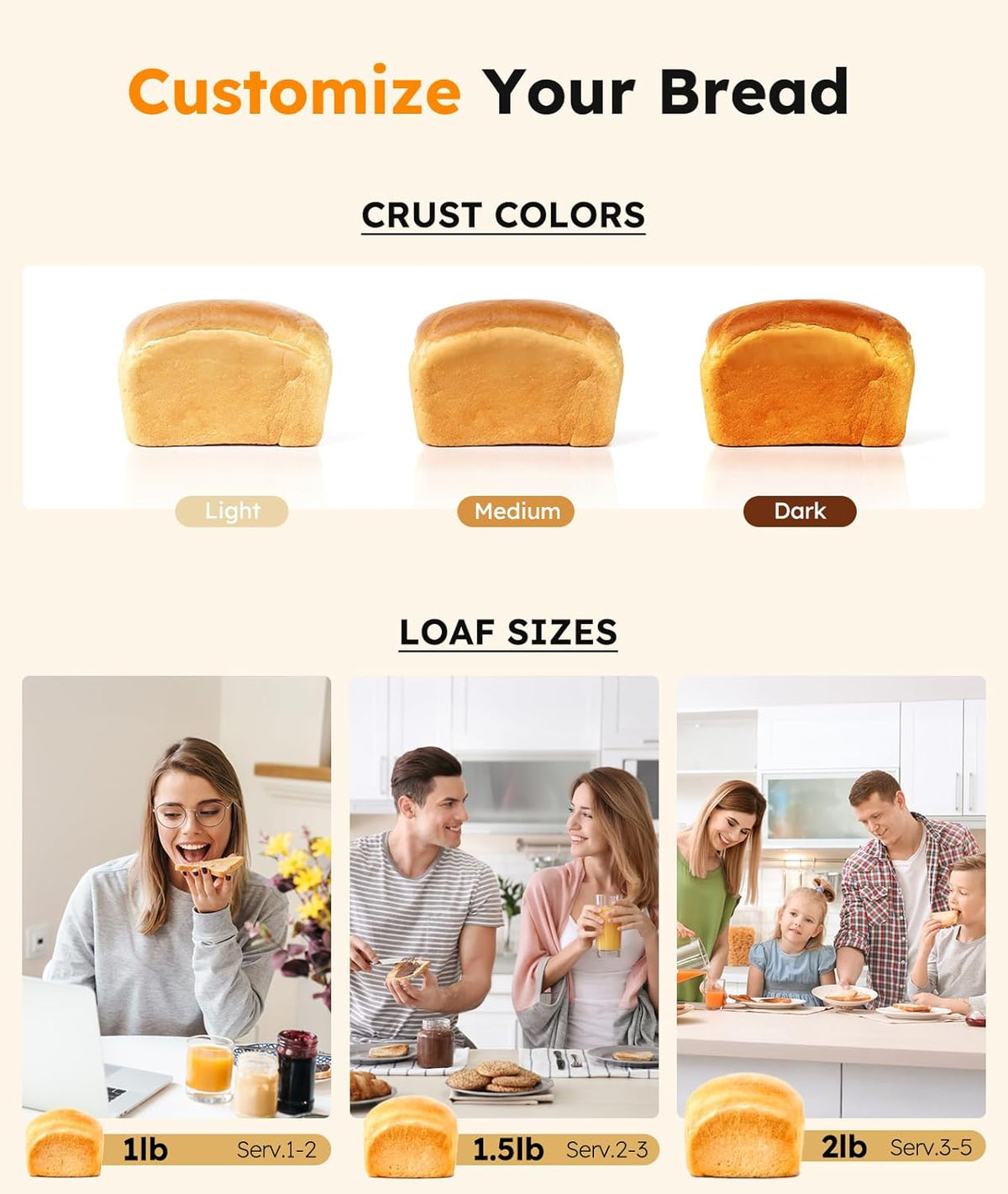 2LB Bread Maker, 17 in 1 Automatic Stainless Steel Bread Machine – close-up
