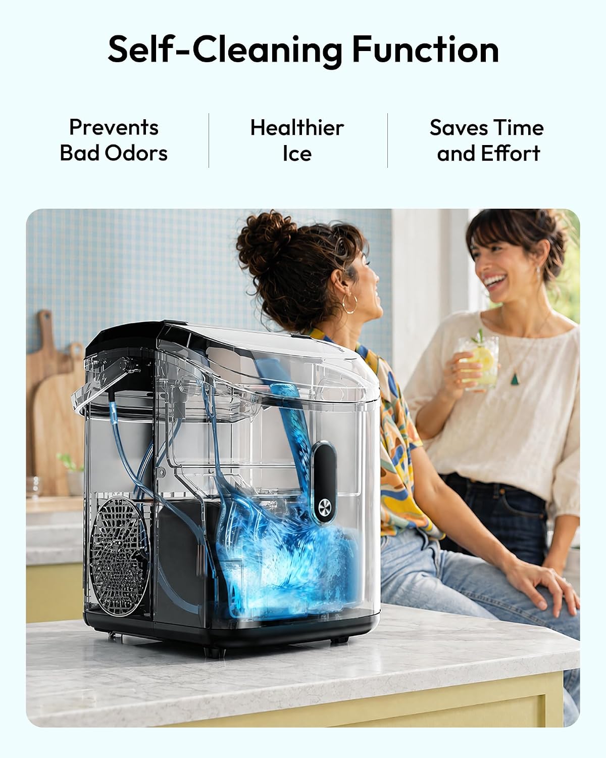 Nugget Ice Maker Countertop with Handle, Ready in 6 Mins, 34lbs Per Day – size reference
