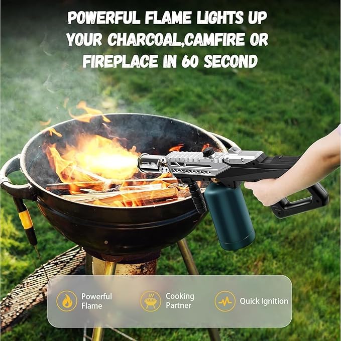 Propane Cooking Torch Gun, Adjustable Flame, Black and Silver
