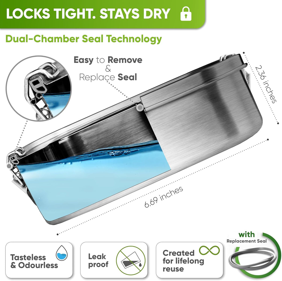 Stainless Steel Lunch Box I 27oz I with free sealing I Bento Box 3 – alternate view