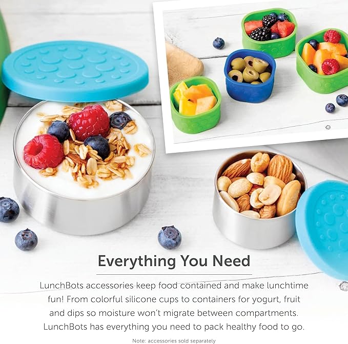 LunchBots 4.5 oz Stainless Steel Dressing Container for Condiments, Dips, Snacks, Dipping Sauce Cups with Silicone Lid, Fits in Lunch Bags and Bento Boxes - Set of 2 (Purple)