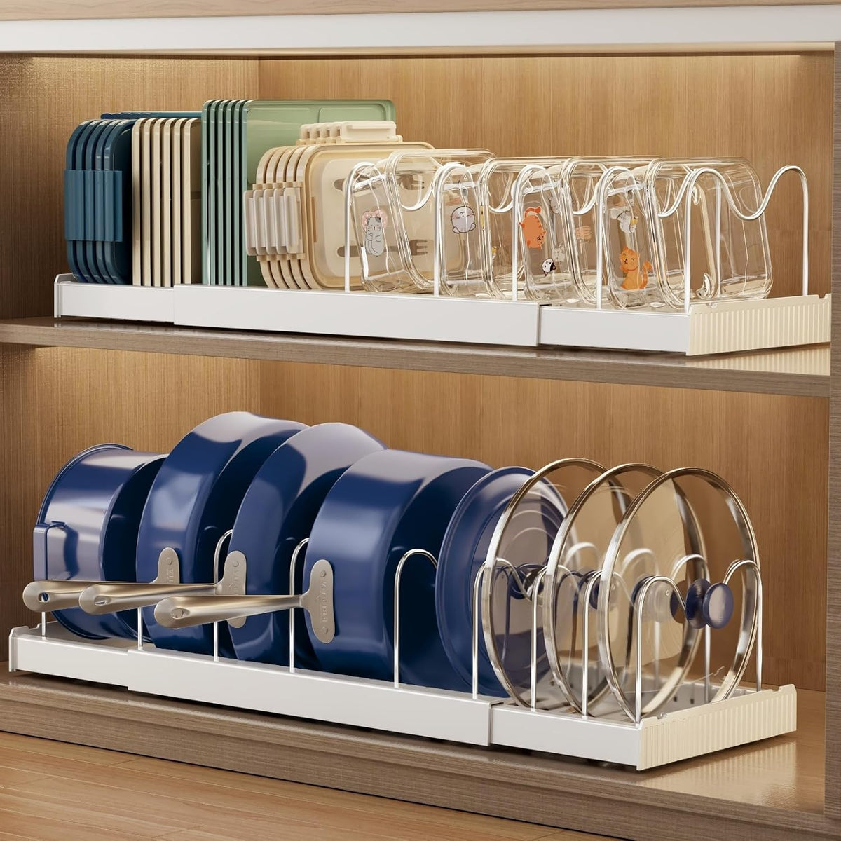 2 Pack Expandable Food Storage Container Lid Organizers, 22" Pots and Pans