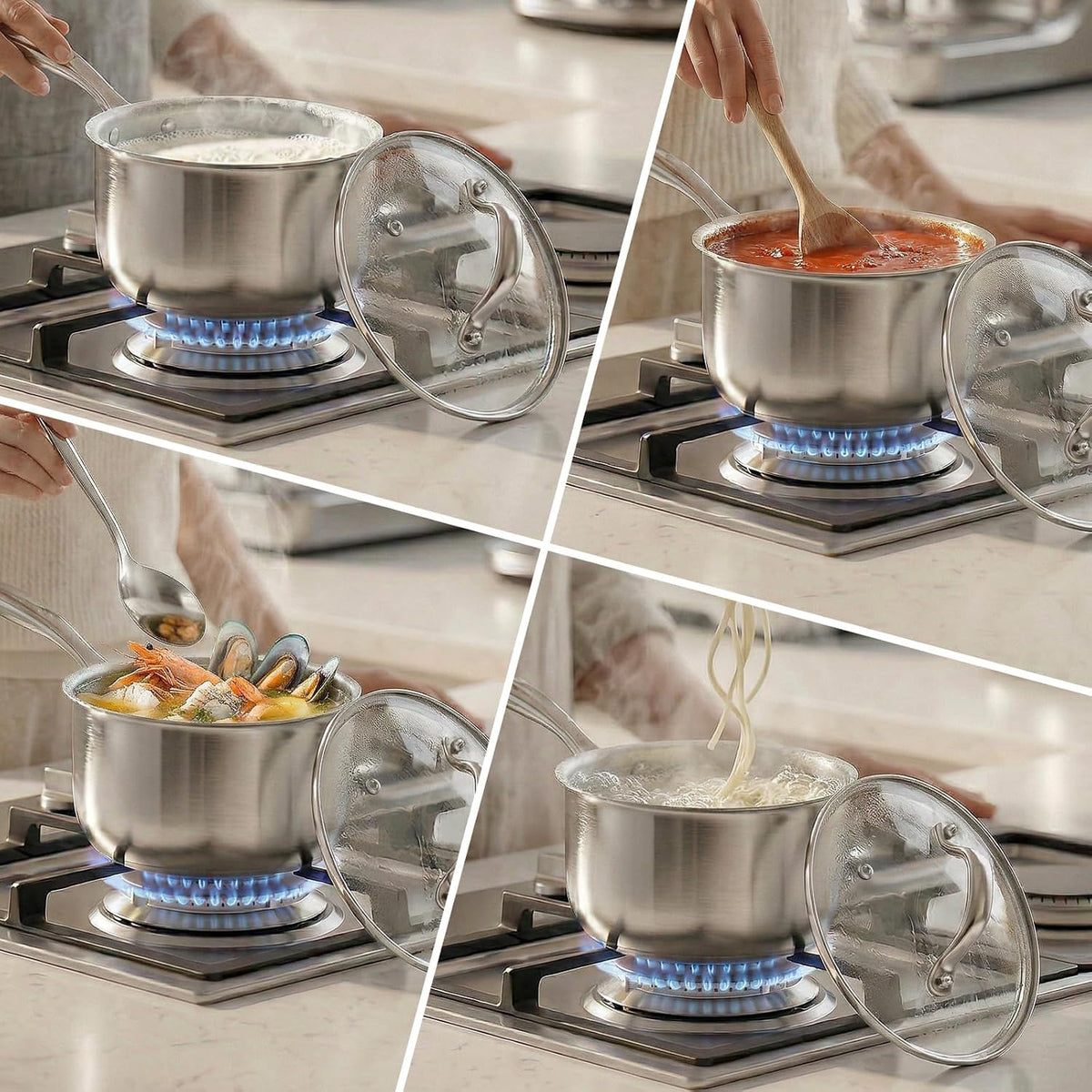 Tri-Ply Stainless Steel Pot 1.5Qt & 2.5Qt with Lids – alternate view