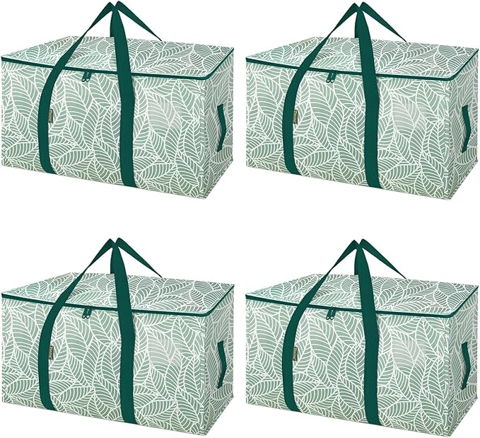 BALEINE 4-Pack Oversized Moving Bags with Reinforced Handles, Heavy-Duty Storage Tote for Clothes, Moving Supplies (Antique Folidage, 4-Pack)