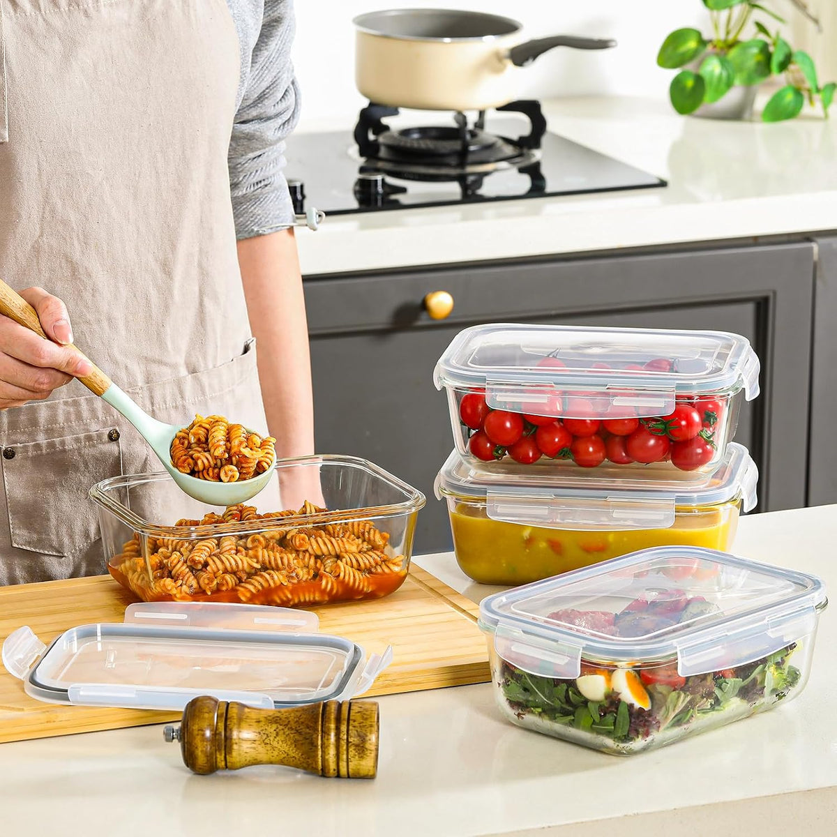 4 Pack 8 Cups/ 63oz Large Glass Storage Containers with Lids, Meal Prep – set view