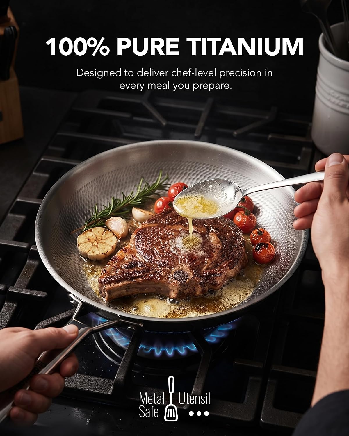 Titanium frying pan for cooking,12-Inch with lid, skillet – set view