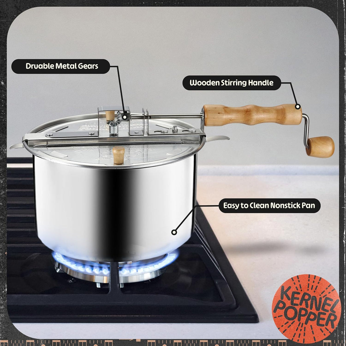 Popcorn Stovetop Popcorn Maker, Silver, 6.5 Quart – detail