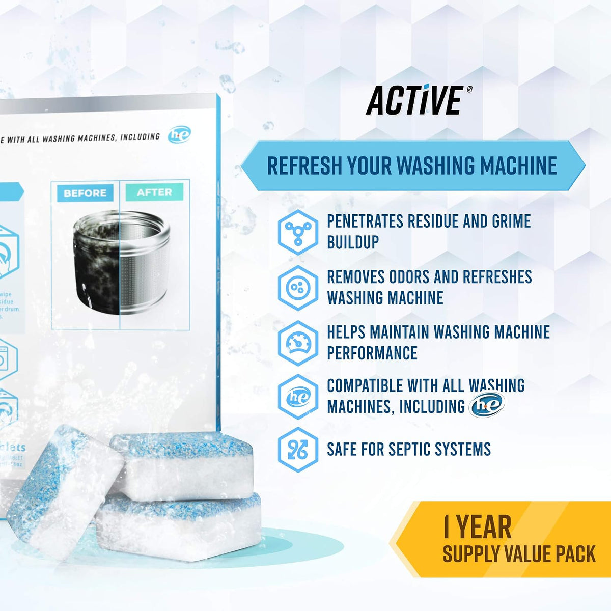 Washing Machine Dishwasher & Disposal Cleaning Tablets - Appliance Refresh – detail