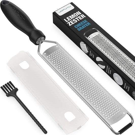 Lemon Zester & Cheese Grater – Sharp Stainless Steel Grater for Citrus, Parmesan, Garlic, Chocolate & Ginger, Non-Slip Grip, Safety Cover & Cleaning Brush