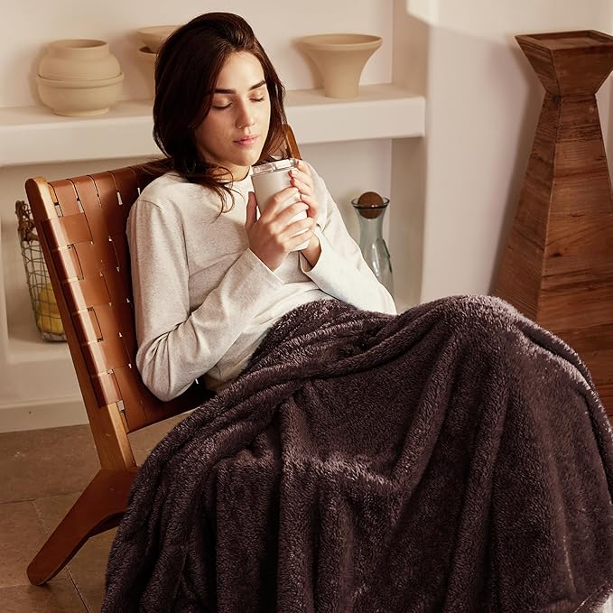 Throw Blanket, 50x70 Inch Coffee Fleece, Microfiber Polyester