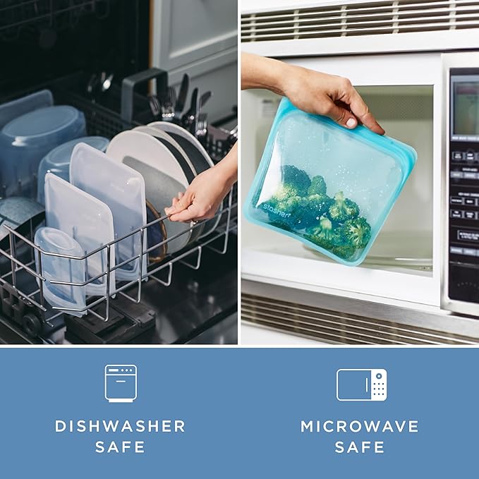 Stasher Premium Silicone Reusable Food Storage Stand-Up Mid Bag, Clear, Microwave, Sous Vide, Dishwasher, Oven and Freezer Safe, BPA Free, Leak-free, Eco-friendly, 56 Oz