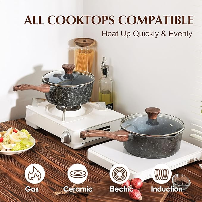 Nonstick Saucepan with Lid, 1.5 Quarts Small Pot
