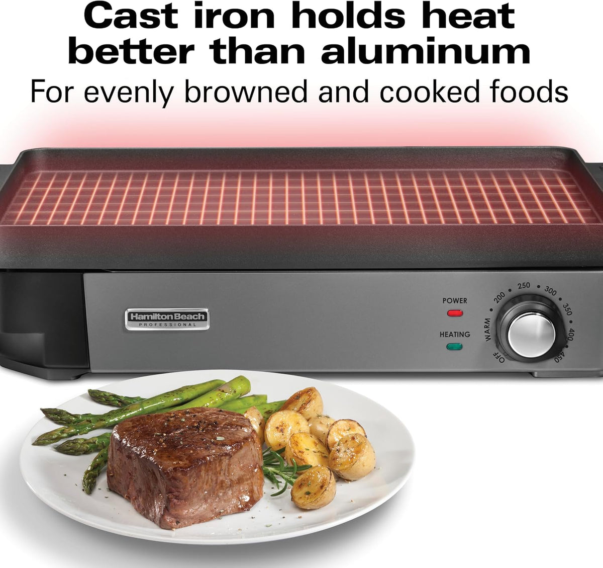 Cast Iron Electric Griddle & Indoor Grill – features
