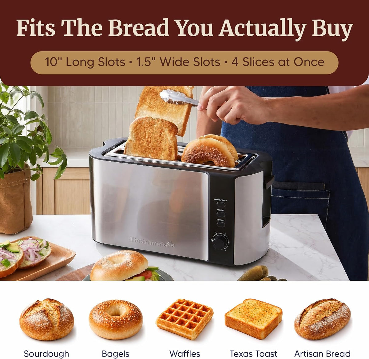 4-Slice Long Slot Toaster, Extra-Wide Slots, 6 Browning – close-up