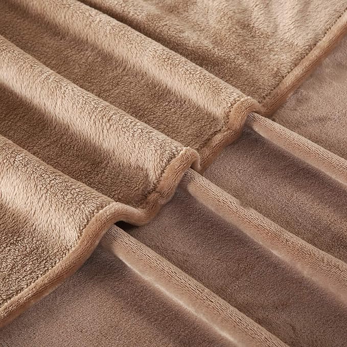 Throw Blanket in Light Coffee Flannel Fleece, 60 x 80 Inch