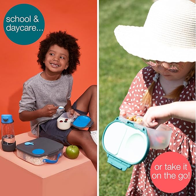 b.box Snack Box (2-pack) Reusable Snack Containers with Lids – Bento Box for Kids & Toddlers, Leakproof Lunch Box, BPA-Free and Dishwasher Safe Snack Container (O'Breeze + Blue Slate, 1 3/4 Cup)
