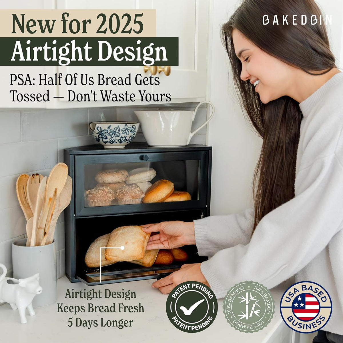 Corner Bread Box for Kitchen Countertop - New 2026 Airtight Design - Extra – detail