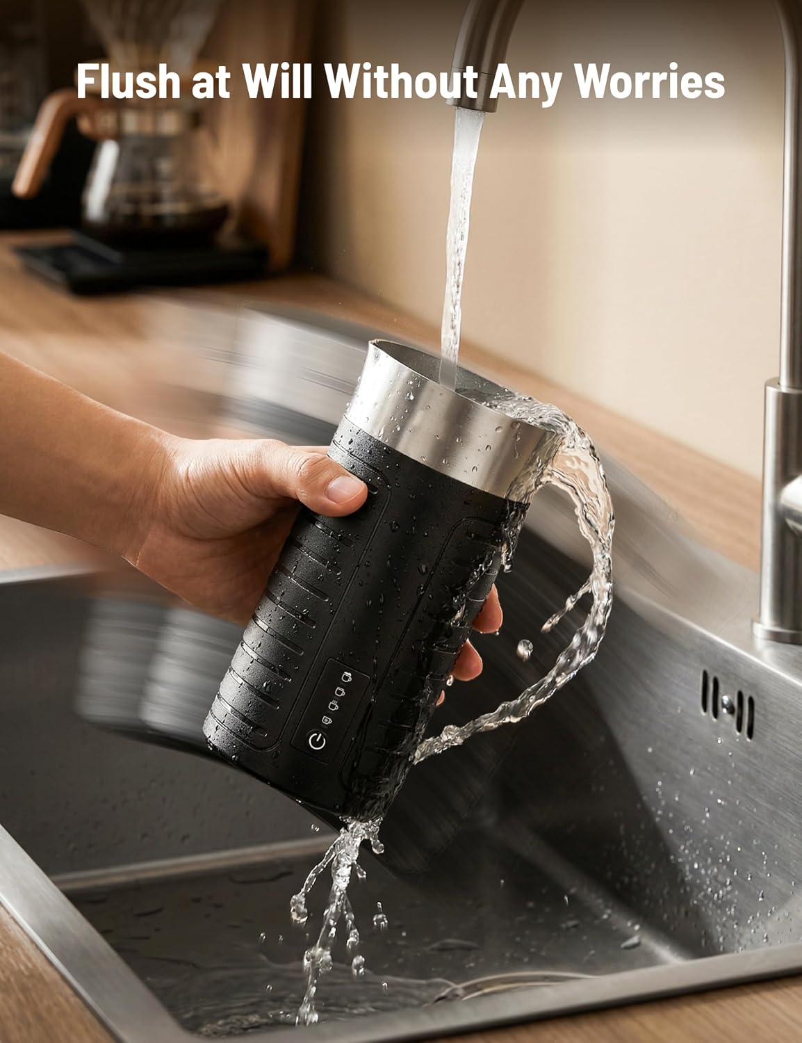 Waterproof Milk Frother and Steamer, 4-in-1 Hot/Cold Foam Maker – set view