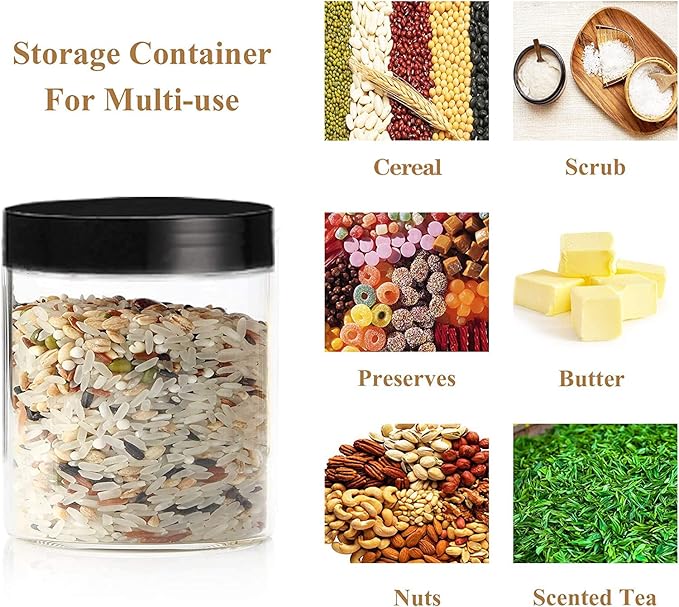 Food Jars Canisters, 8 oz Clear Plastic Storage Containers with Lids, 32 Pack
