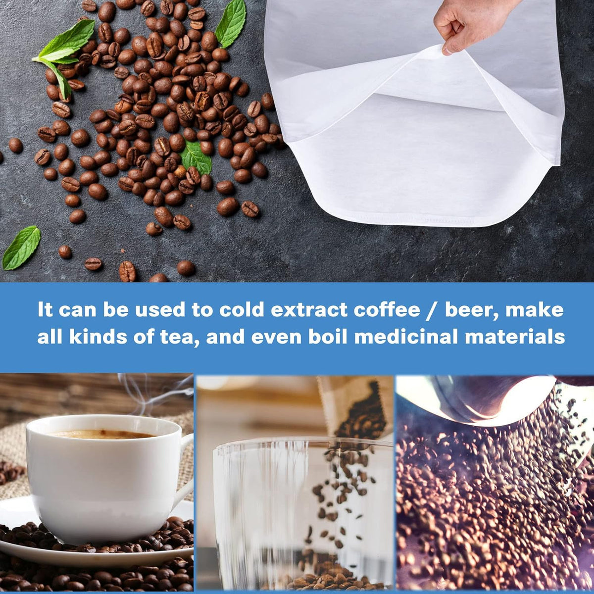 50 Pack Cold Brew Coffee Filters, 20" X 20" Commercial Bags, Brew Up To 5 LBS – alternate view