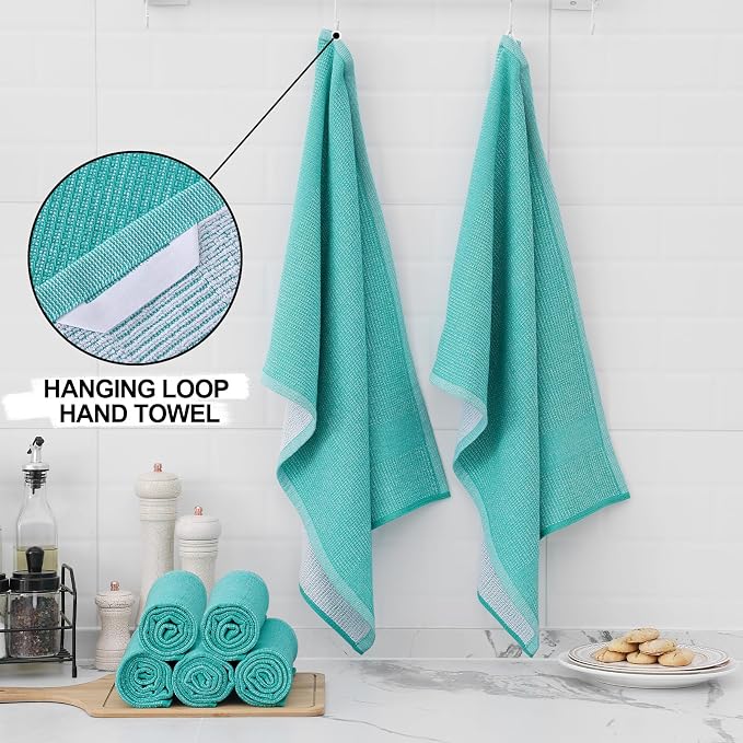 Dish Towels Set of 8 Cotton, 18 x 28 Inch, 380 GSM, Teal