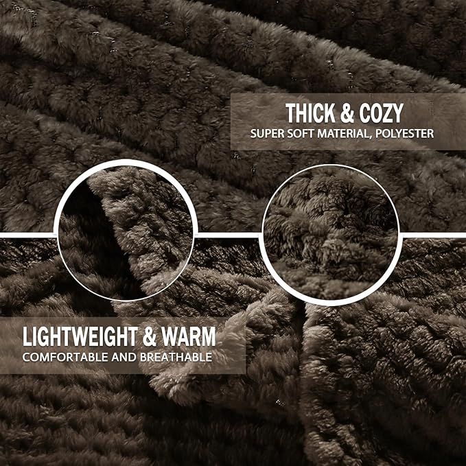 Throw Blanket Coffee Waffle Jacquard Flannel 50 x 70 Inches