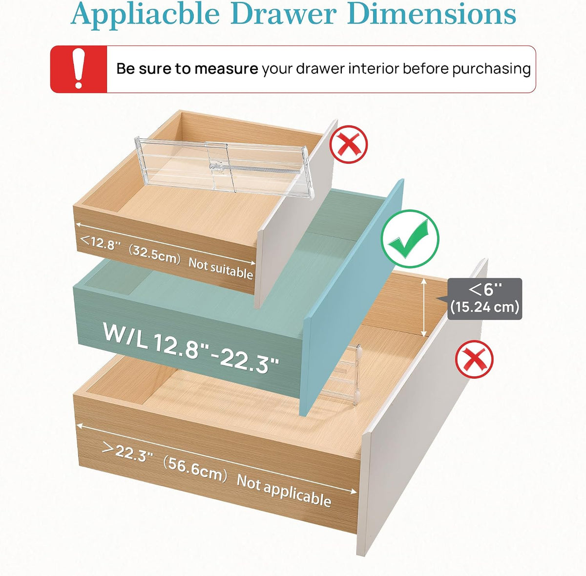 6" Tall Upgrade Drawer Dividers, 12.8"-22.3" Expandable, 8 Pack – close-up