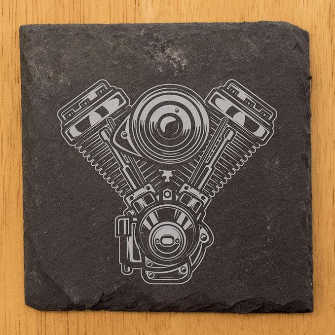 Rev Up Your Ride: V-Twin Engine Coasters for Bikers - Square Slate - Set of 4