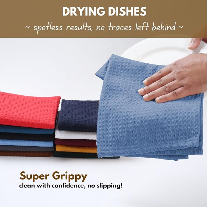 Dish Towels 4-Pack, 100% Cotton Waffle Weave, 16x26 Inch, Sky Blue