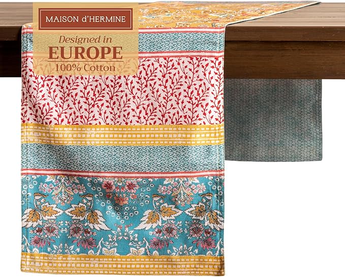 Table Runner, 100% Cotton, Marquise Watercolor, 14.5 x 108 Inch