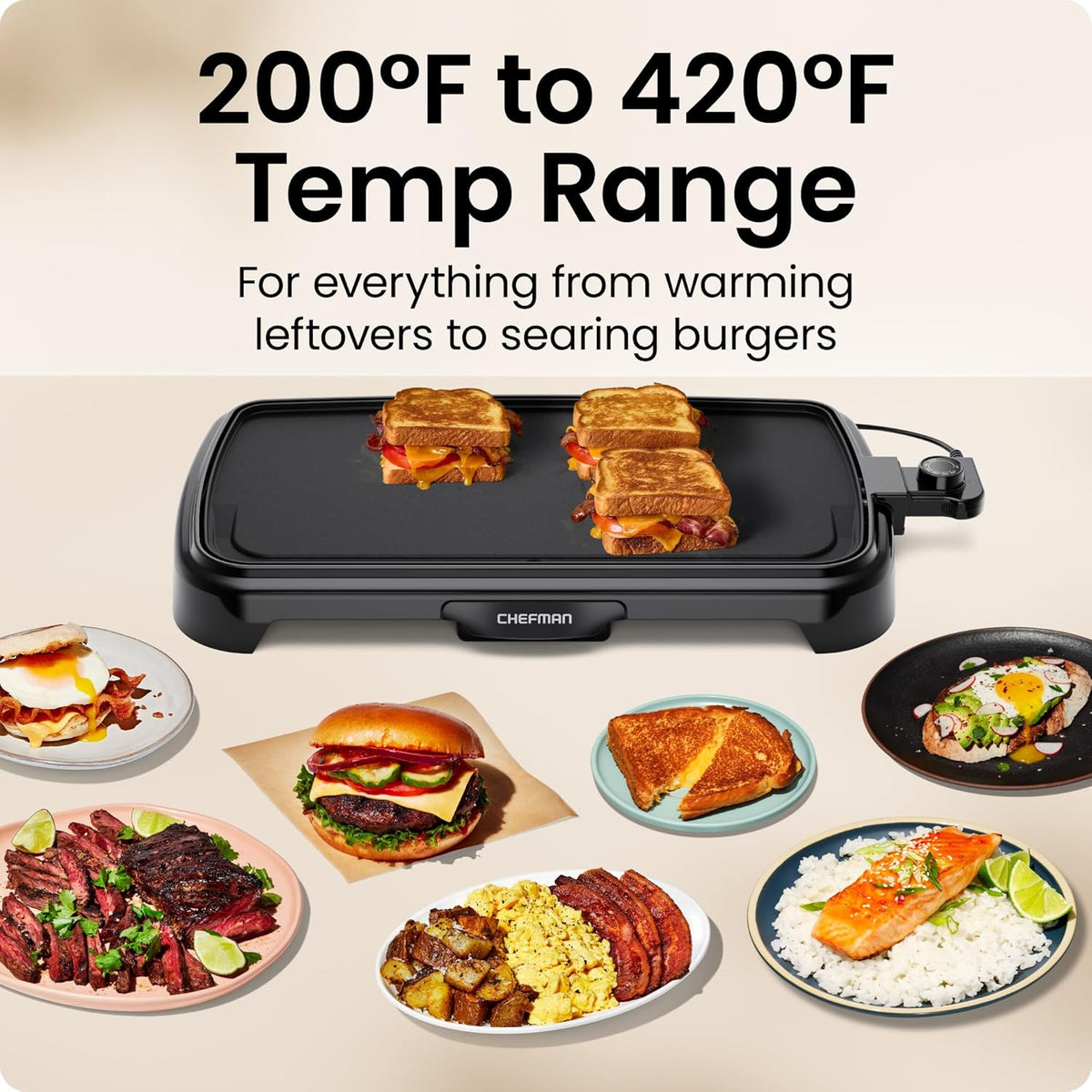 XL Electric Griddle with Removable Temperature Control, Immersible Flat Top – close-up